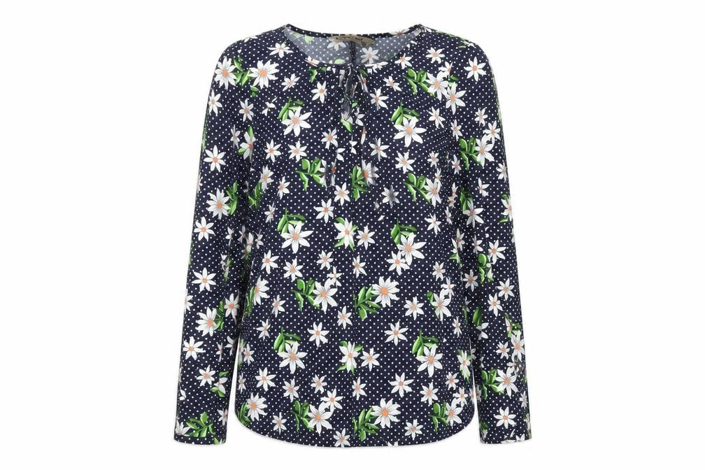 Poetic Soul Womens Blue Floral Polyester Basic Blouse Size S Scoop Neck - Tie Neck Detail