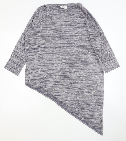 Wallis Womens Grey Round Neck Cotton Pullover Jumper Size S - Asymmetric