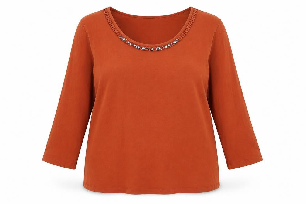 Christopher & Banks Womens Orange Cotton Basic T-Shirt Size XL Round Neck