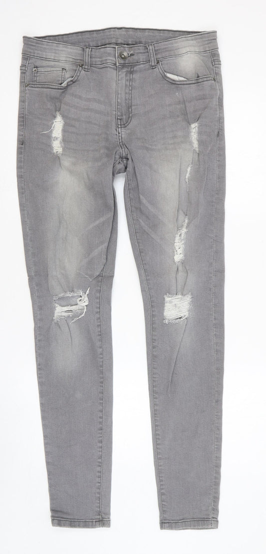 Preworn Womens Grey Cotton Skinny Jeans Size 32 in Regular Button