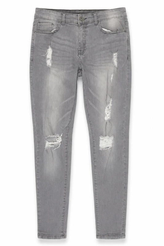 Womens Grey Cotton Skinny Jeans Size 32 in Regular Button