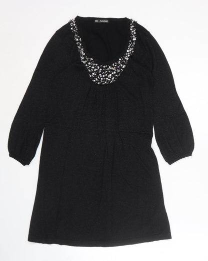 Marks & Spencer Womens Black Cotton A-Line Size 10 Scoop Neck Pullover