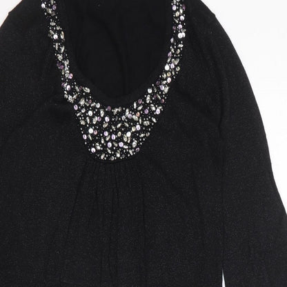 Marks & Spencer Womens Black Cotton A-Line Size 10 Scoop Neck Pullover