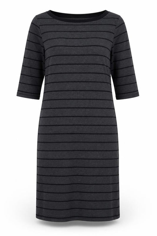 Dorothy Perkins Womens Black Striped Cotton T-Shirt Dress Size 8 Scoop Neck Pullover