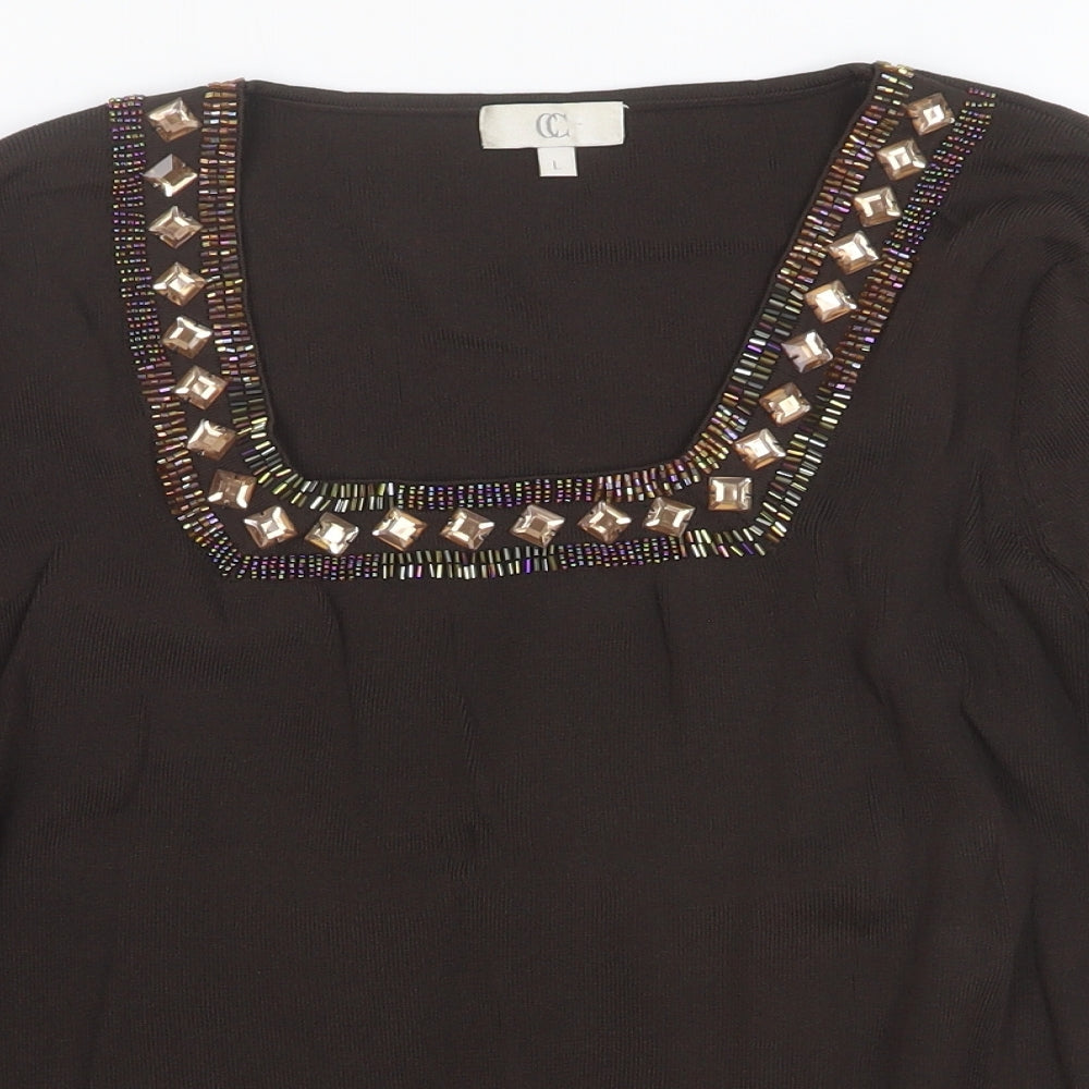 CC Womens Brown Square Neck Viscose Pullover Jumper Size L