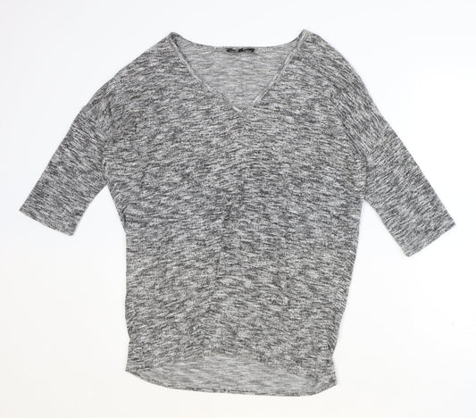 New Look Womens Grey Polyester Basic Blouse Size S V-Neck