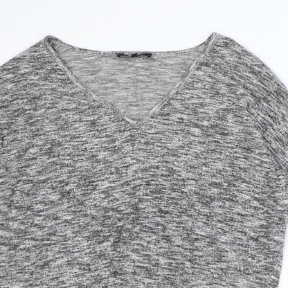 New Look Womens Grey Polyester Basic Blouse Size S V-Neck