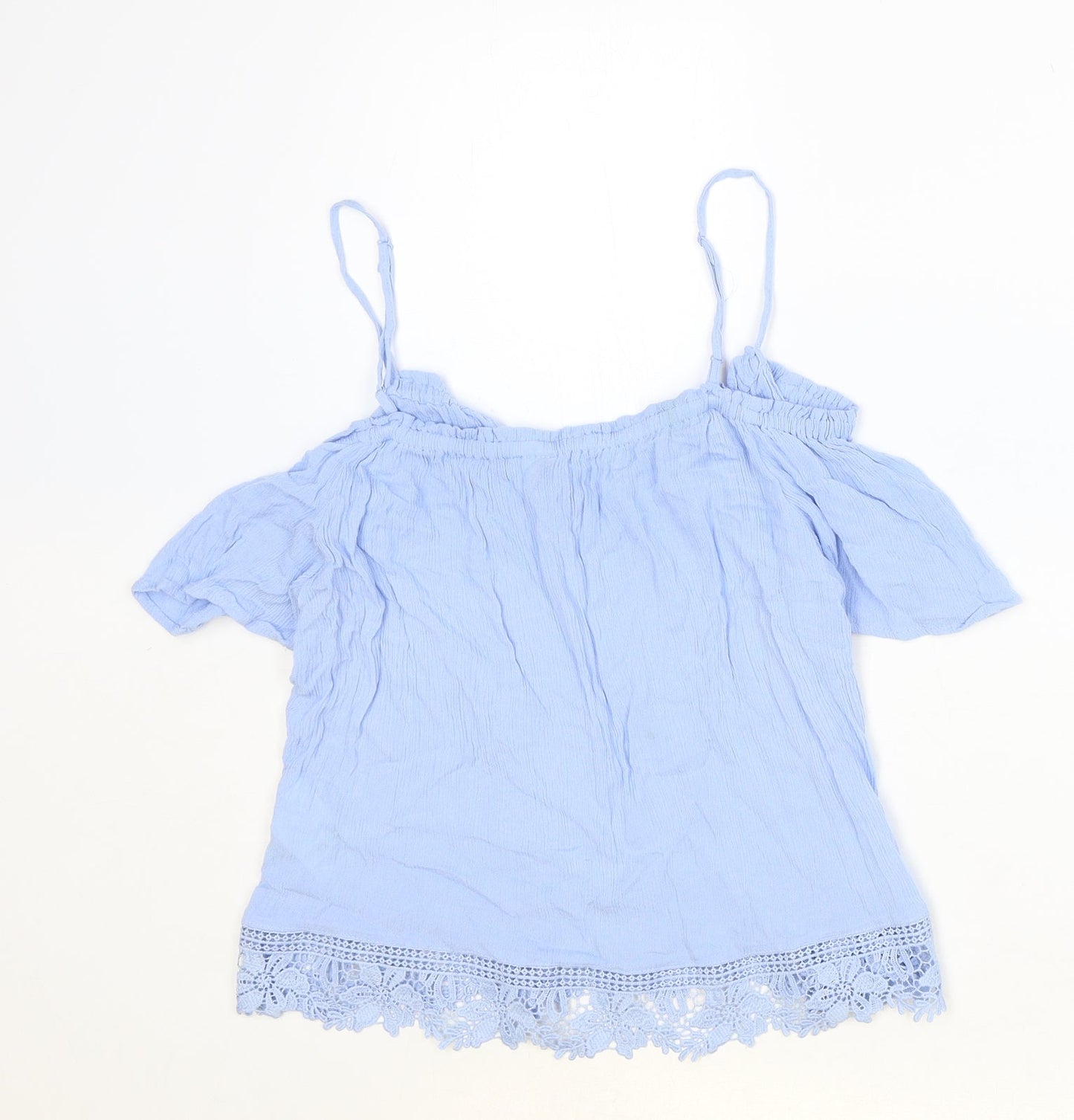 Divided Womens Blue Viscose Basic Blouse Size 10 V-Neck - Tie Neck Detail Cold Shoulder