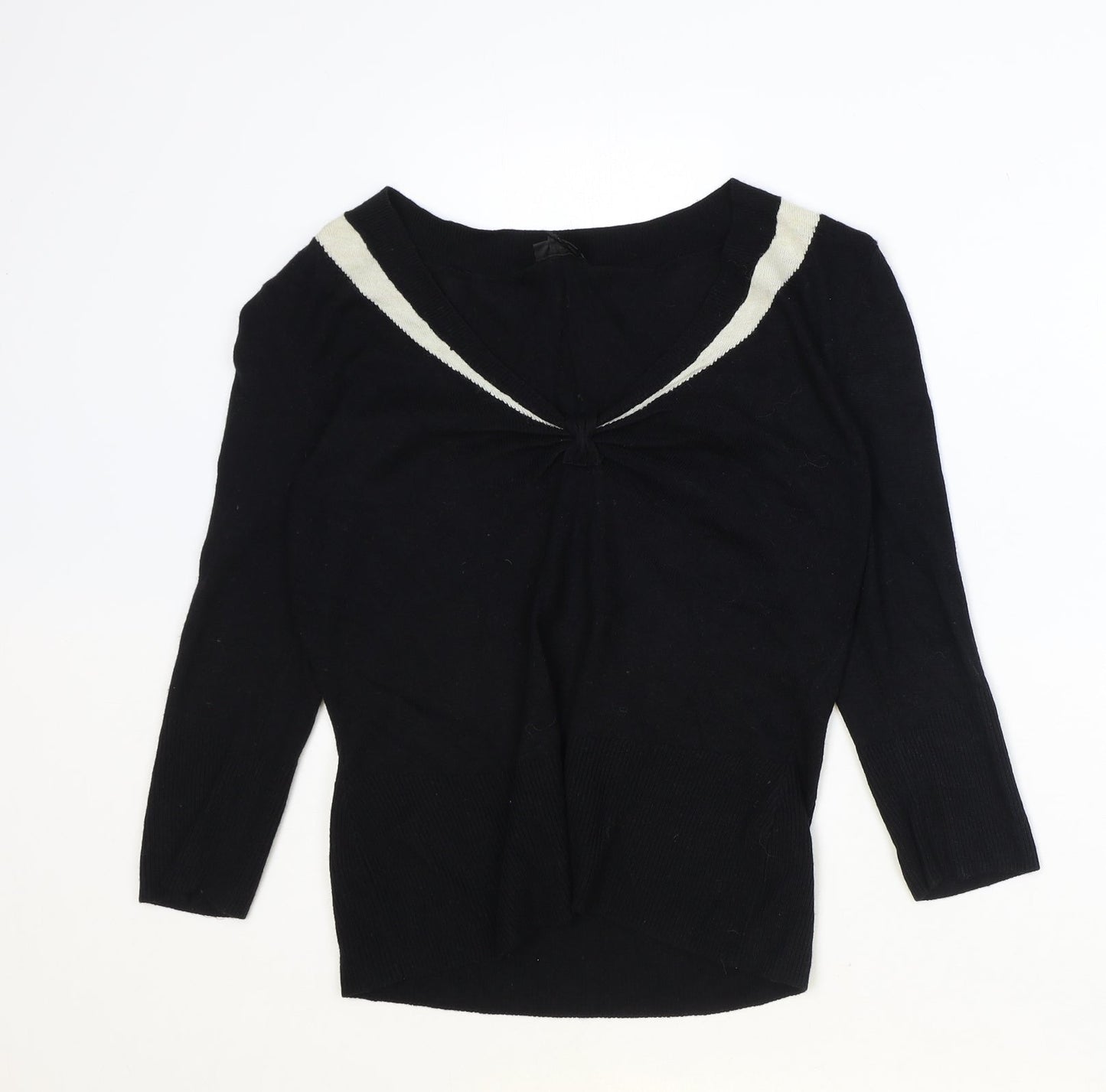 Preworn Womens Black V-Neck Acrylic Pullover Jumper Size M