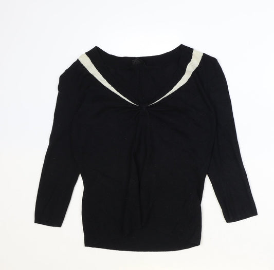 Preworn Womens Black V-Neck Acrylic Pullover Jumper Size M
