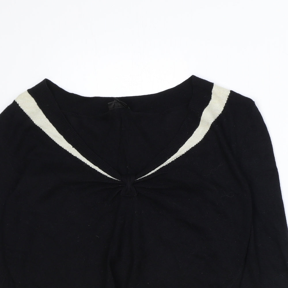 Preworn Womens Black V-Neck Acrylic Pullover Jumper Size M