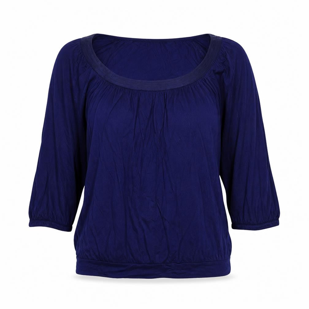 H&M Womens Blue Viscose Basic Blouse Size L Scoop Neck