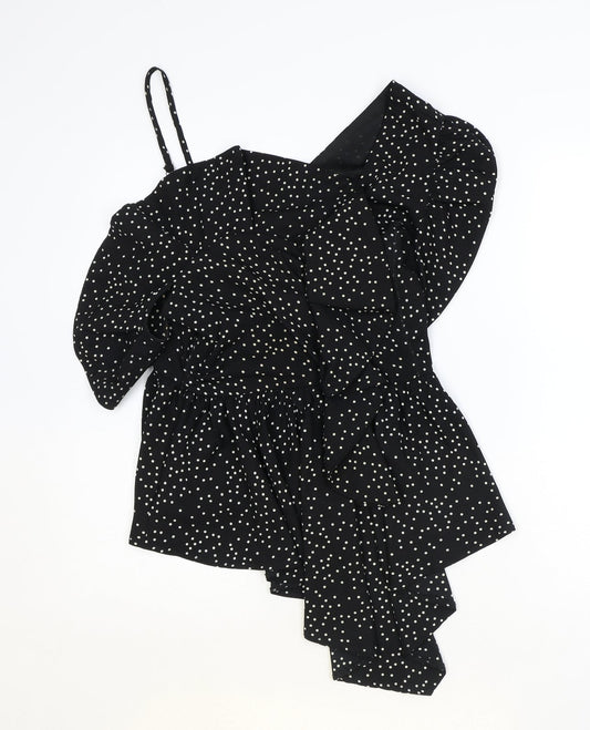 Vera and Lucy Womens Black Polka Dot Polyester Basic Blouse Size L Square Neck