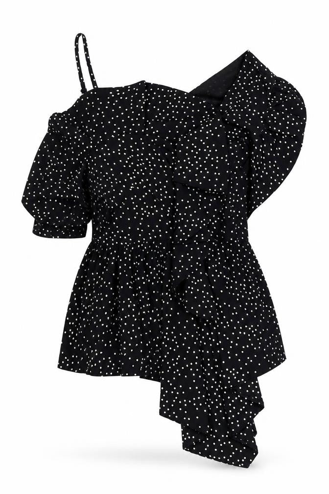 Vera and Lucy Womens Black Polka Dot Polyester Basic Blouse Size L Square Neck