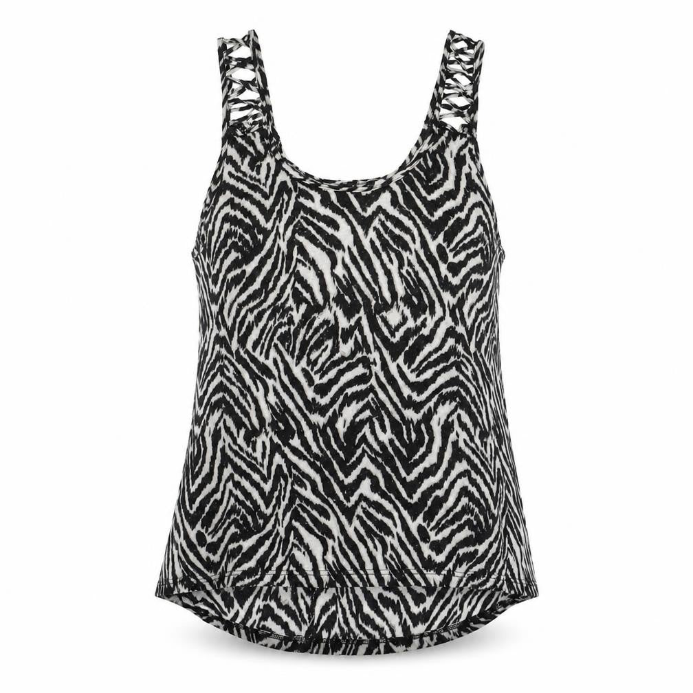 H&M Womens Black Animal Print Polyester Basic Tank Size M Scoop Neck