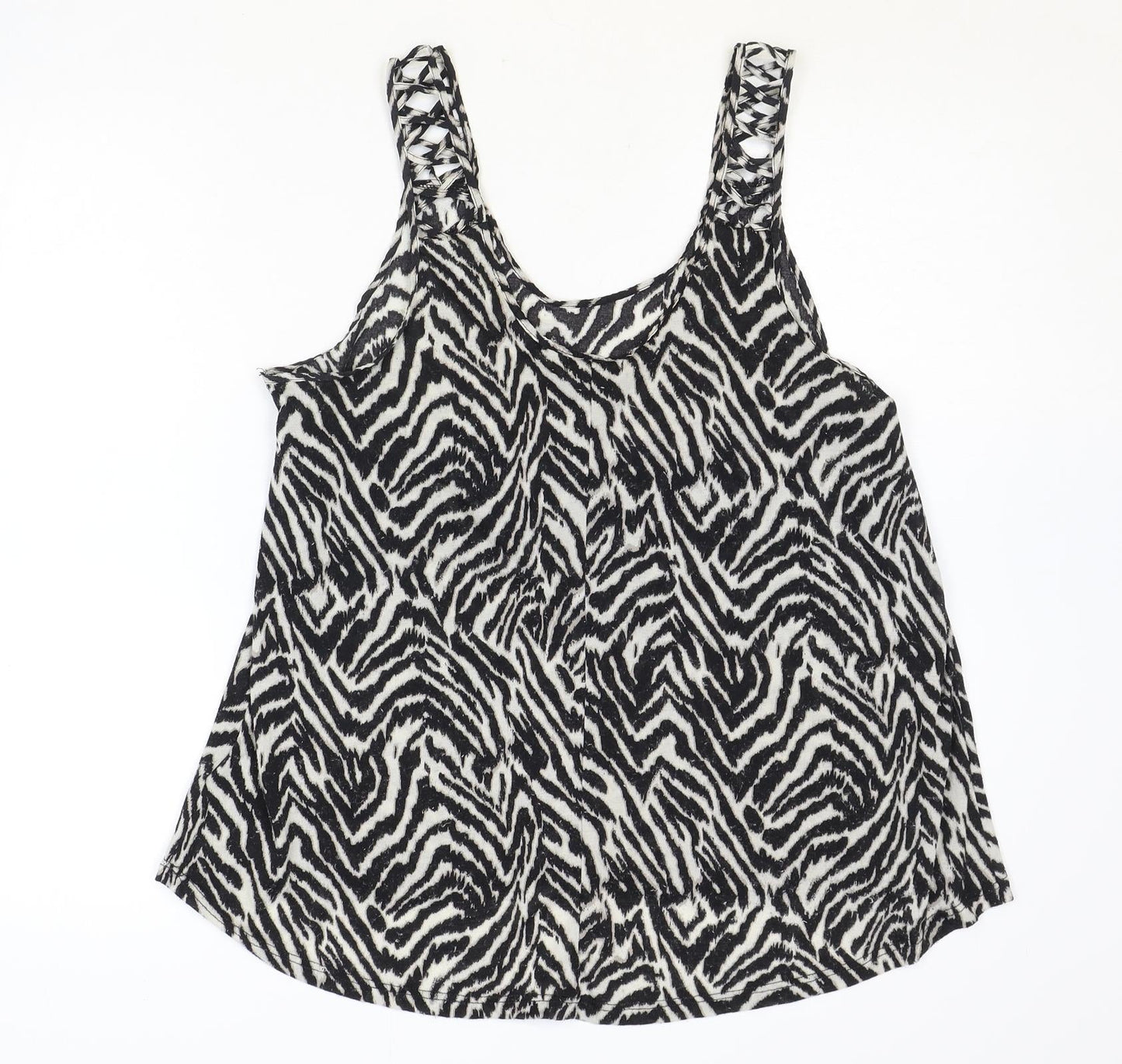 H&M Womens Black Animal Print Polyester Basic Tank Size M Scoop Neck