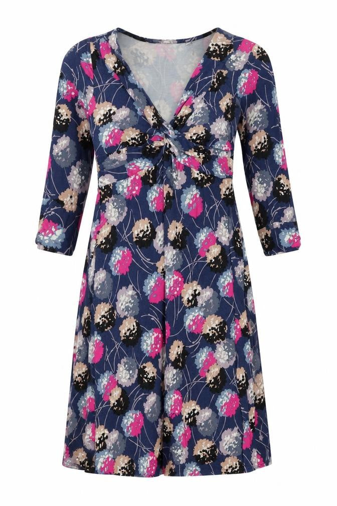 Preworn Womens Blue Geometric Viscose Fit & Flare Size 8 V-Neck Pullover