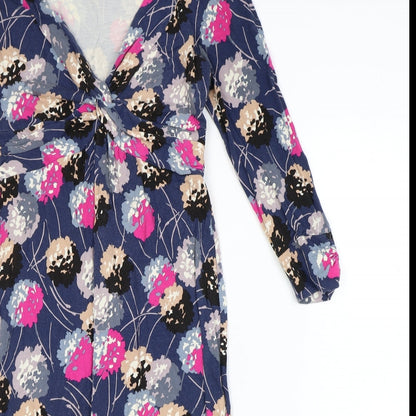 Womens Blue Geometric Viscose Fit & Flare Size 8 V-Neck Pullover