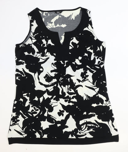 Marks & Spencer Womens Black Geometric Polyester Basic Tank Size 10 V-Neck