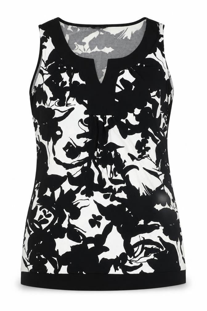 Marks & Spencer Womens Black Geometric Polyester Basic Tank Size 10 V-Neck