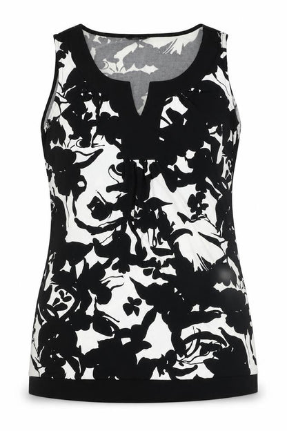 Marks & Spencer Womens Black Geometric Polyester Basic Tank Size 10 V-Neck