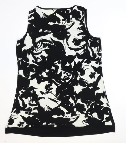 Marks & Spencer Womens Black Geometric Polyester Basic Tank Size 10 V-Neck