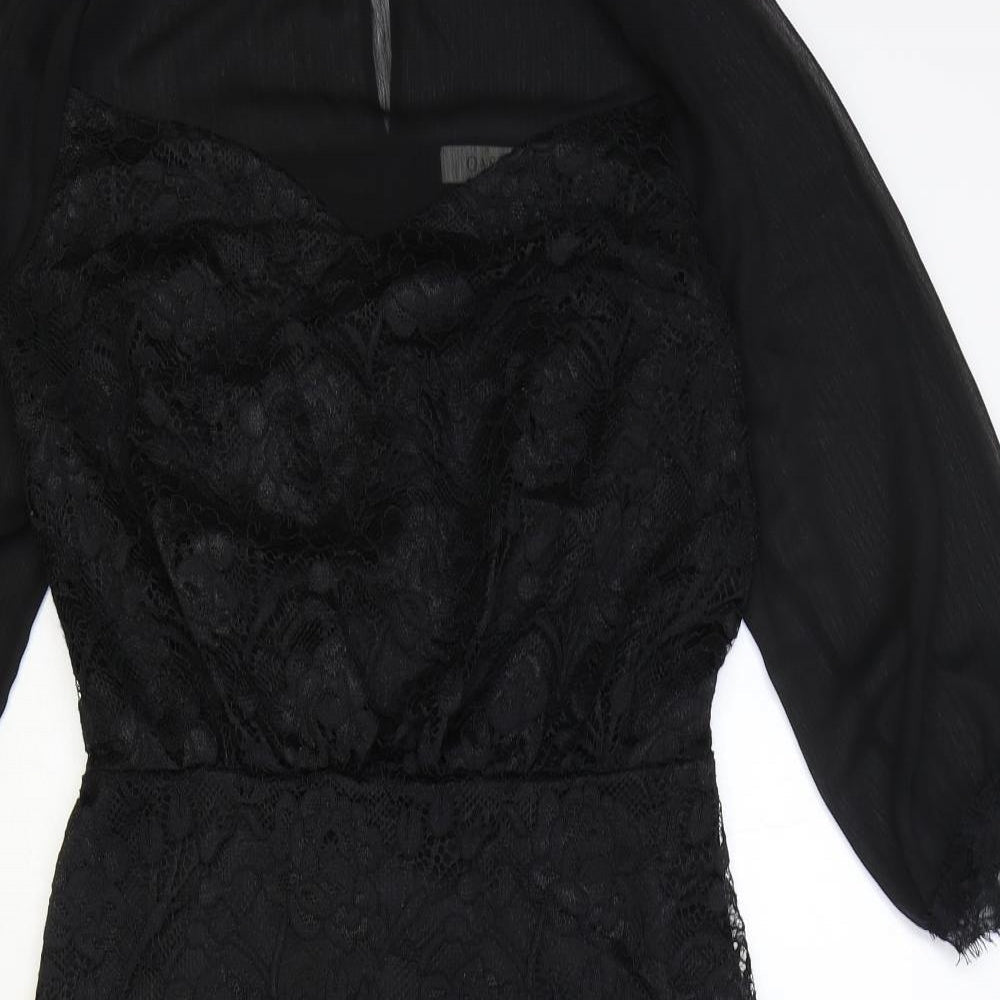 Oasis Womens Black Geometric Polyester A-Line Size M Round Neck Button