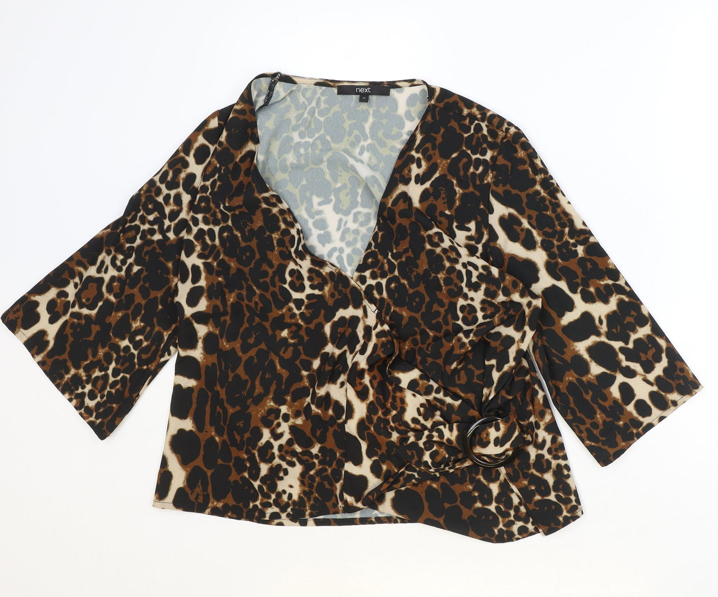 NEXT Womens Brown Animal Print Polyester Wrap Blouse Size 10 V-Neck - Leopard print