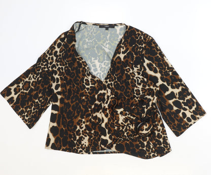 Next Womens Brown Animal Print Polyester Wrap Blouse Size 10 V-Neck - Leopard print