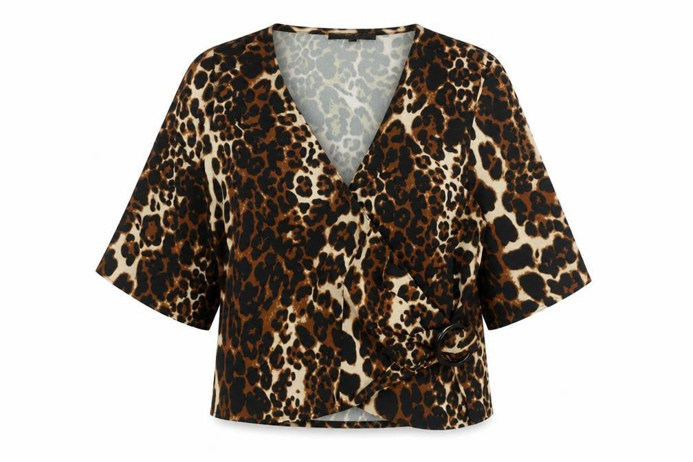 NEXT Womens Brown Animal Print Polyester Wrap Blouse Size 10 V-Neck - Leopard print