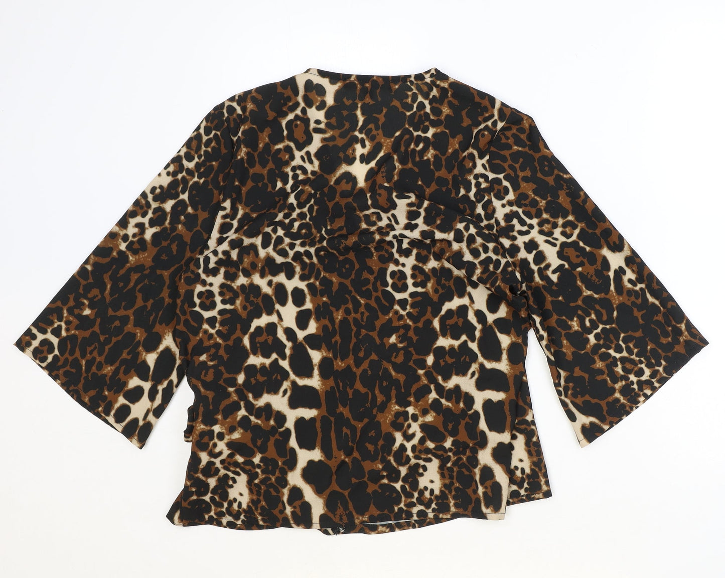 NEXT Womens Brown Animal Print Polyester Wrap Blouse Size 10 V-Neck - Leopard print