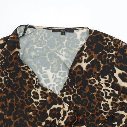 Next Womens Brown Animal Print Polyester Wrap Blouse Size 10 V-Neck - Leopard print