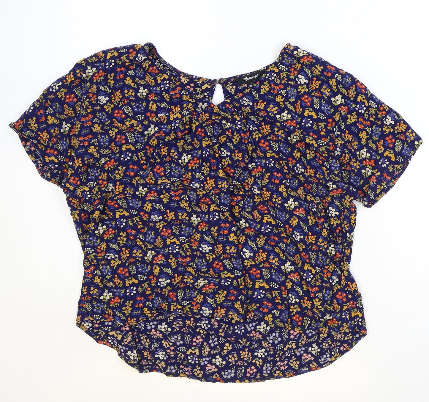 Madwell Womens Blue Floral Viscose Basic Blouse Size S Round Neck