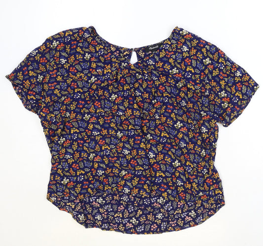 Madwell Womens Blue Floral Viscose Basic Blouse Size S Round Neck