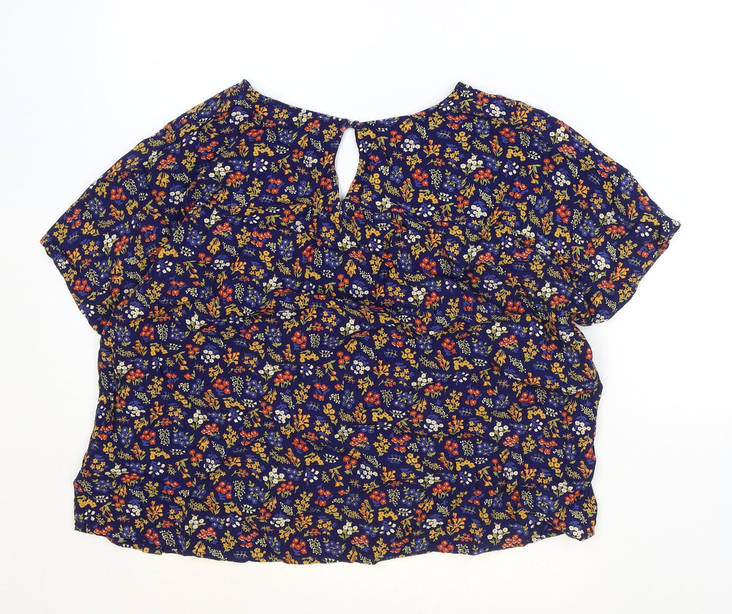 Madwell Womens Blue Floral Viscose Basic Blouse Size S Round Neck
