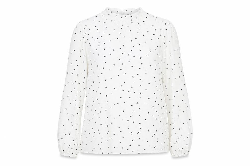 SheIn Womens Ivory Geometric Polyester Basic Blouse Size XL Round Neck - Love Hearts