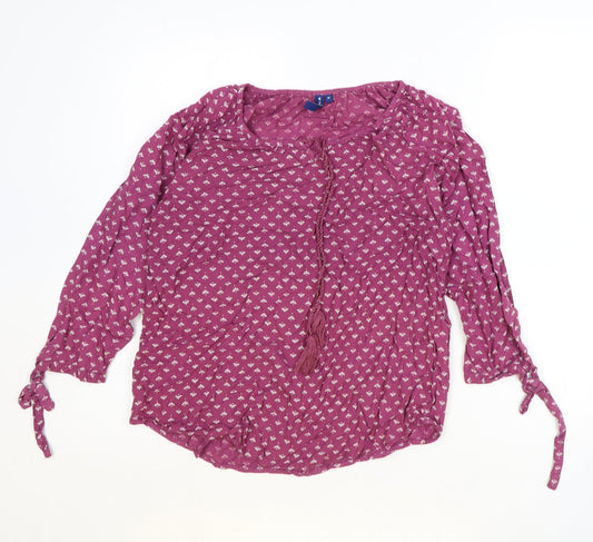 Preloved Fame Forever Womens Purple Geometric Viscose Basic Blouse Size M Round Neck - Front
