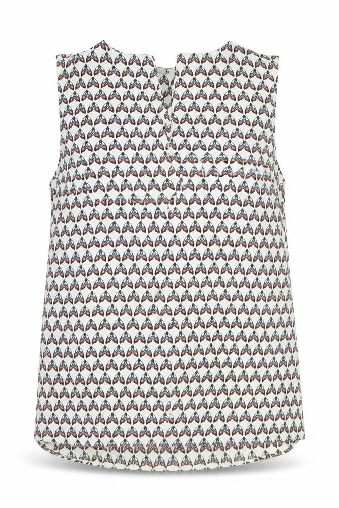 TU Womens Beige Geometric Polyester Basic Tank Size 8 V-Neck - Butterfly Pattern