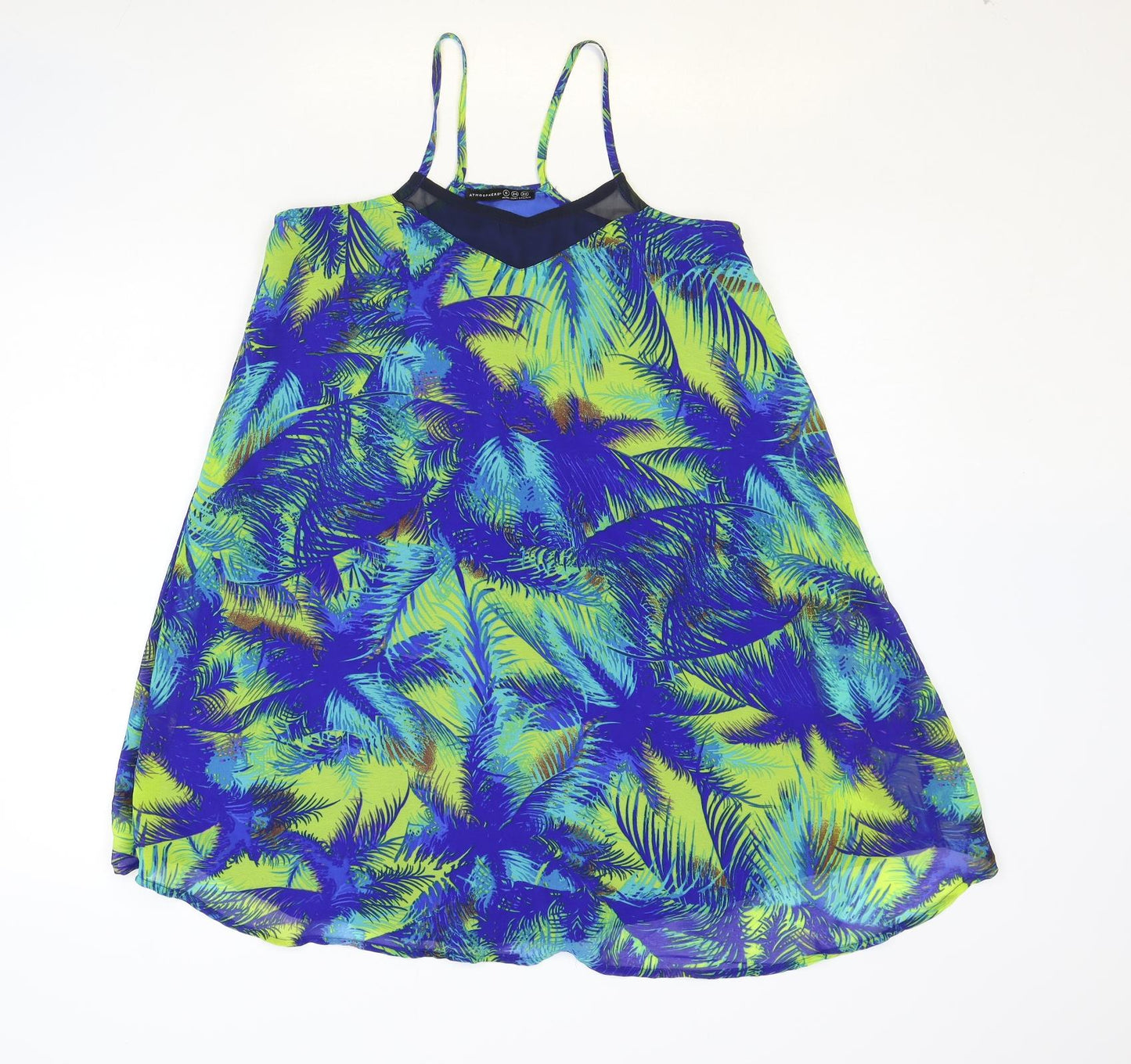 Atmosphere Womens Blue Geometric Polyester Basic Tank Size 6 V-Neck - Palm Tree
