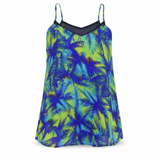 Atmosphere Womens Blue Geometric Polyester Basic Tank Size 6 V-Neck - Palm Tree