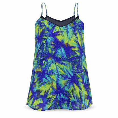 Atmosphere Womens Blue Geometric Polyester Basic Tank Size 6 V-Neck - Palm Tree