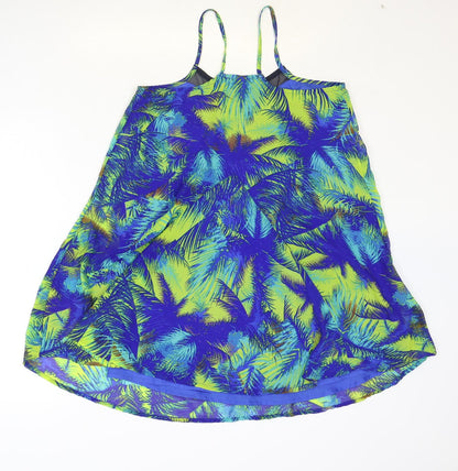 Atmosphere Womens Blue Geometric Polyester Basic Tank Size 6 V-Neck - Palm Tree