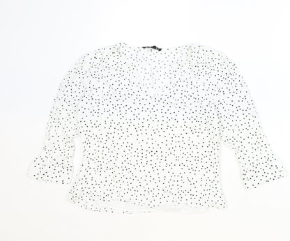 Closet Womens Ivory Geometric Polyester Basic Blouse Size M V-Neck