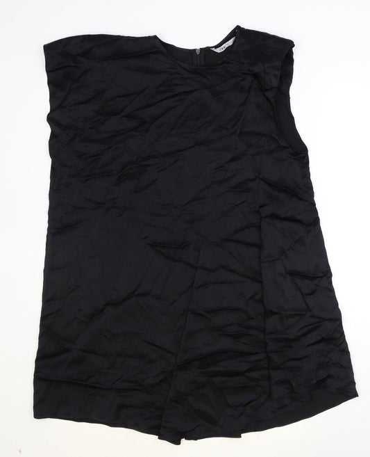 Zara Womens Black Viscose Tank Dress Size M Round Neck Zip