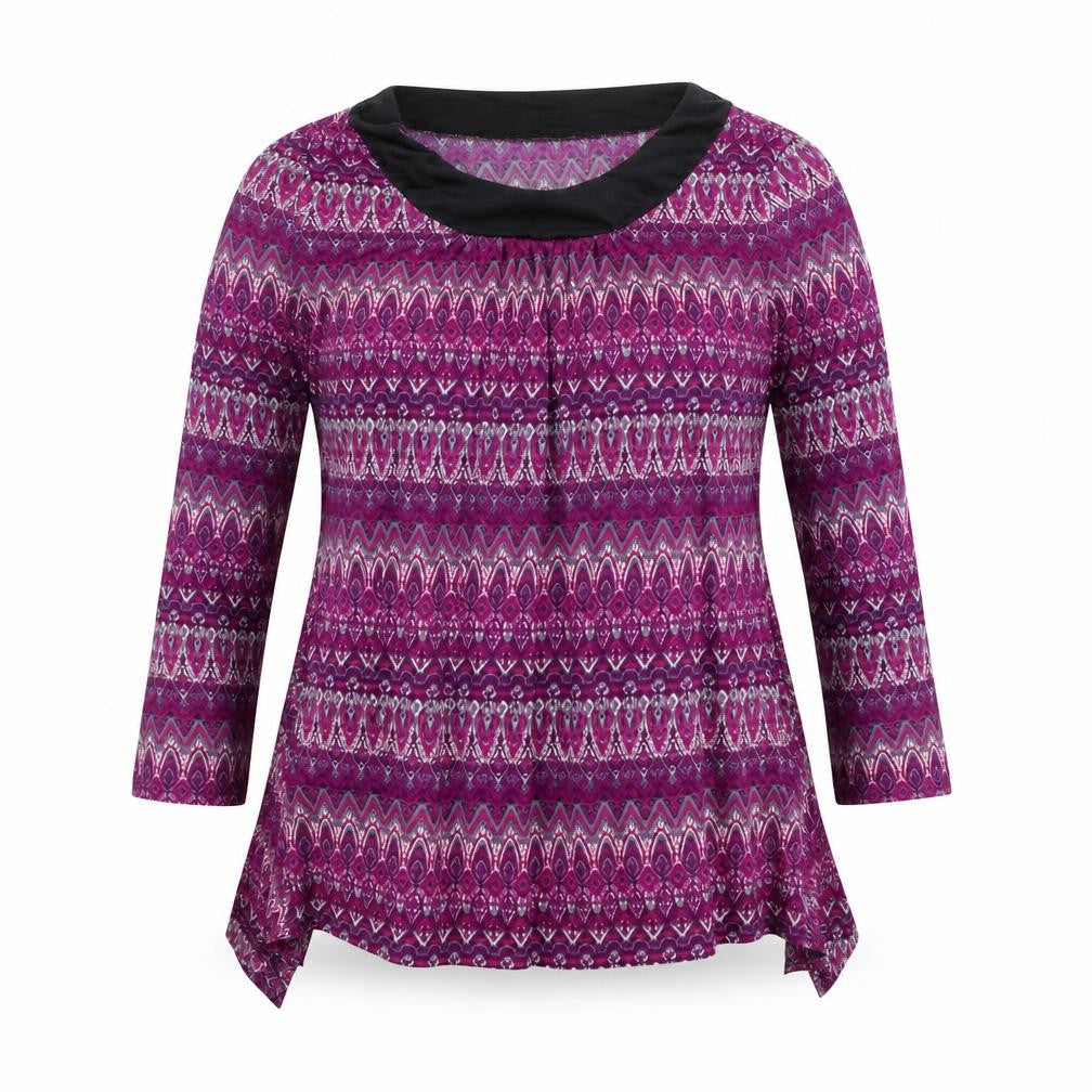 Klass Womens Purple Geometric Polyester Basic Blouse Size M Round Neck