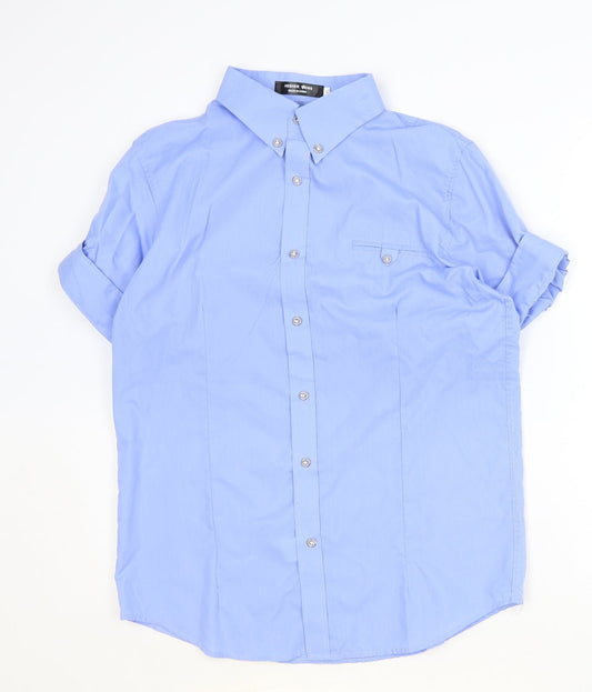 Hesher Wong Womens Blue Cotton Basic Button-Up Size XL Collared