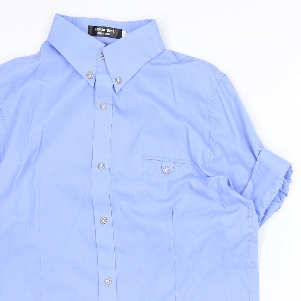 Hesher Wong Womens Blue Cotton Basic Button-Up Size XL Collared
