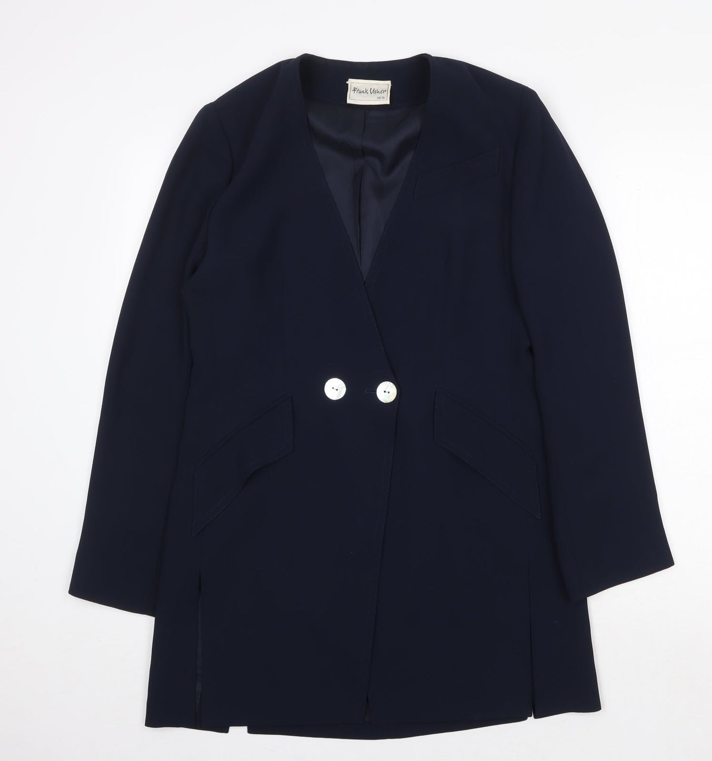 Frank Usher Womens Blue Overcoat Coat Size 10 Button