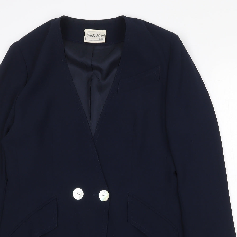 Frank Usher Womens Blue Overcoat Coat Size 10 Button
