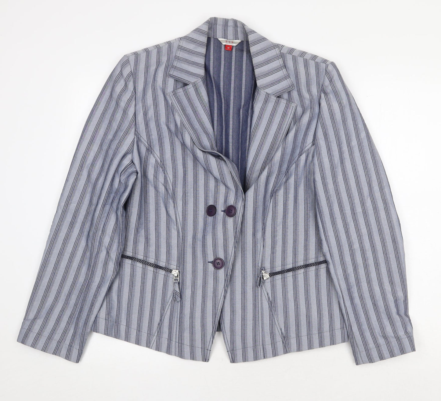 FSR Womens Blue Striped Jacket Blazer Size 10 Button